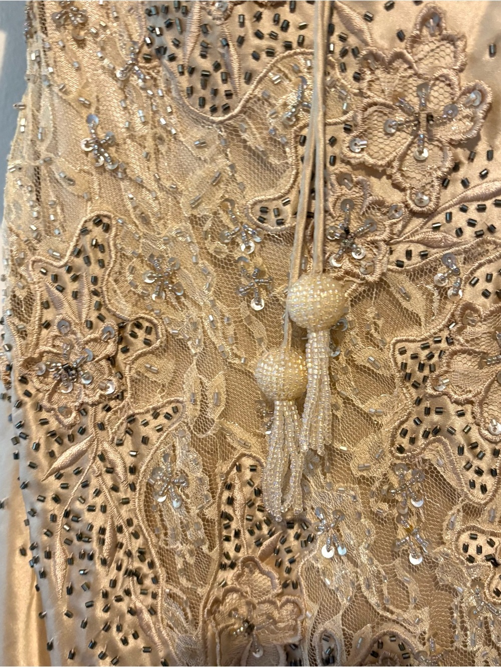 Vintage 90s y2k Sue Wong silk lace and sequin embellished maxi halter dress - Picture 9 of 12